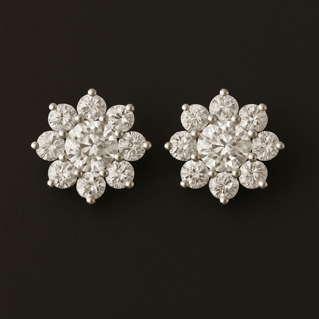 Royal Diamonds – Platinum Diamond Cluster Earrings